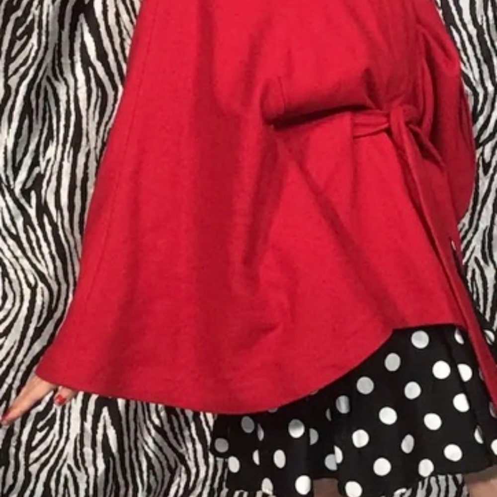 Cami 90s Vintage Wool Blend Red Cape Coat/Jacket Chic Retro Office Size Small - Picture 6 of 10